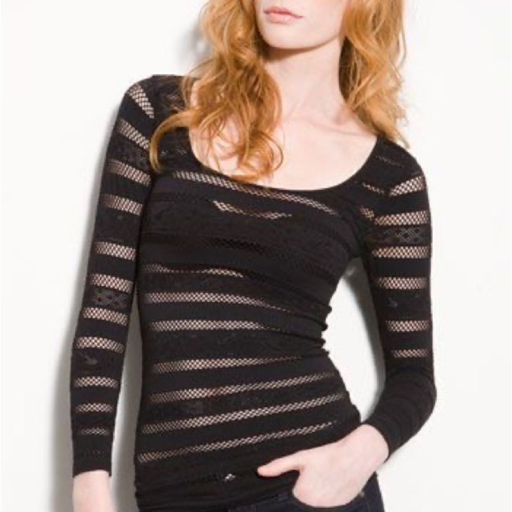 Free People Sheer Striped Mesh Shirt